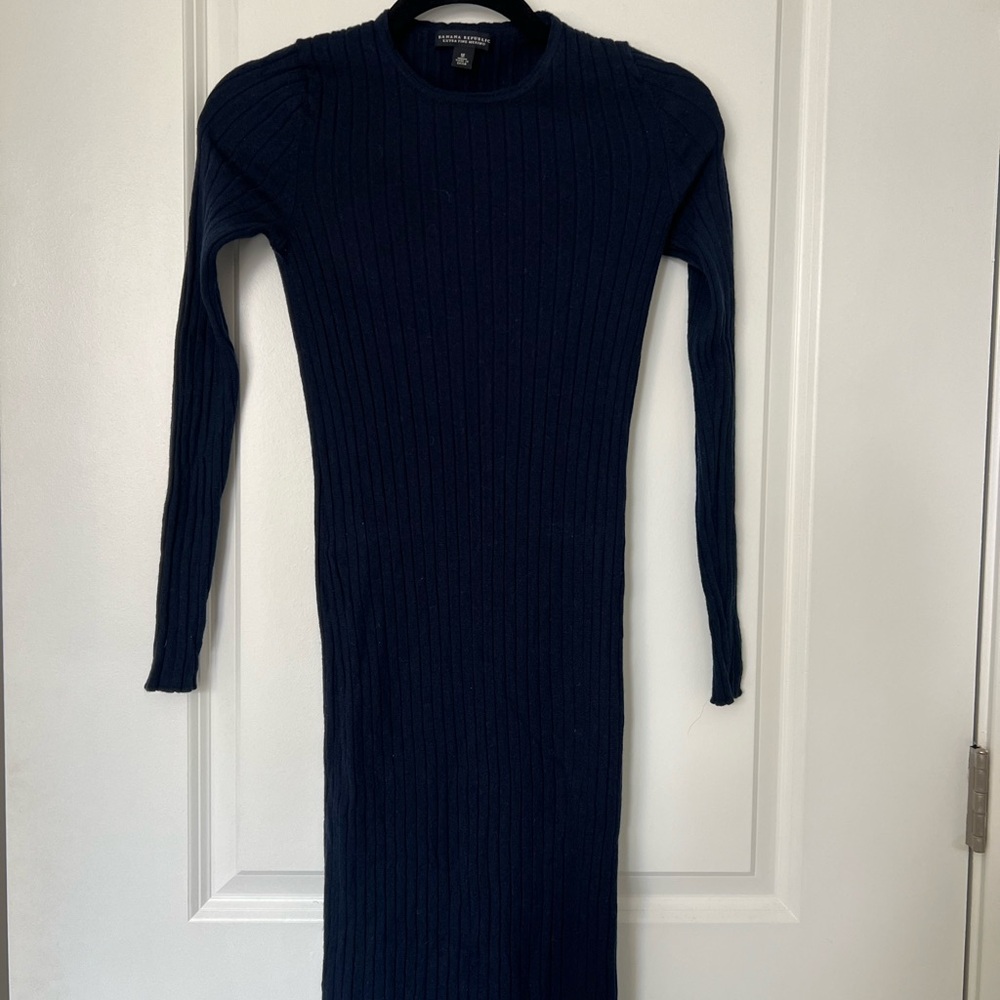 Banana Republic Dark Blue Ribbed Wool Midi Dress